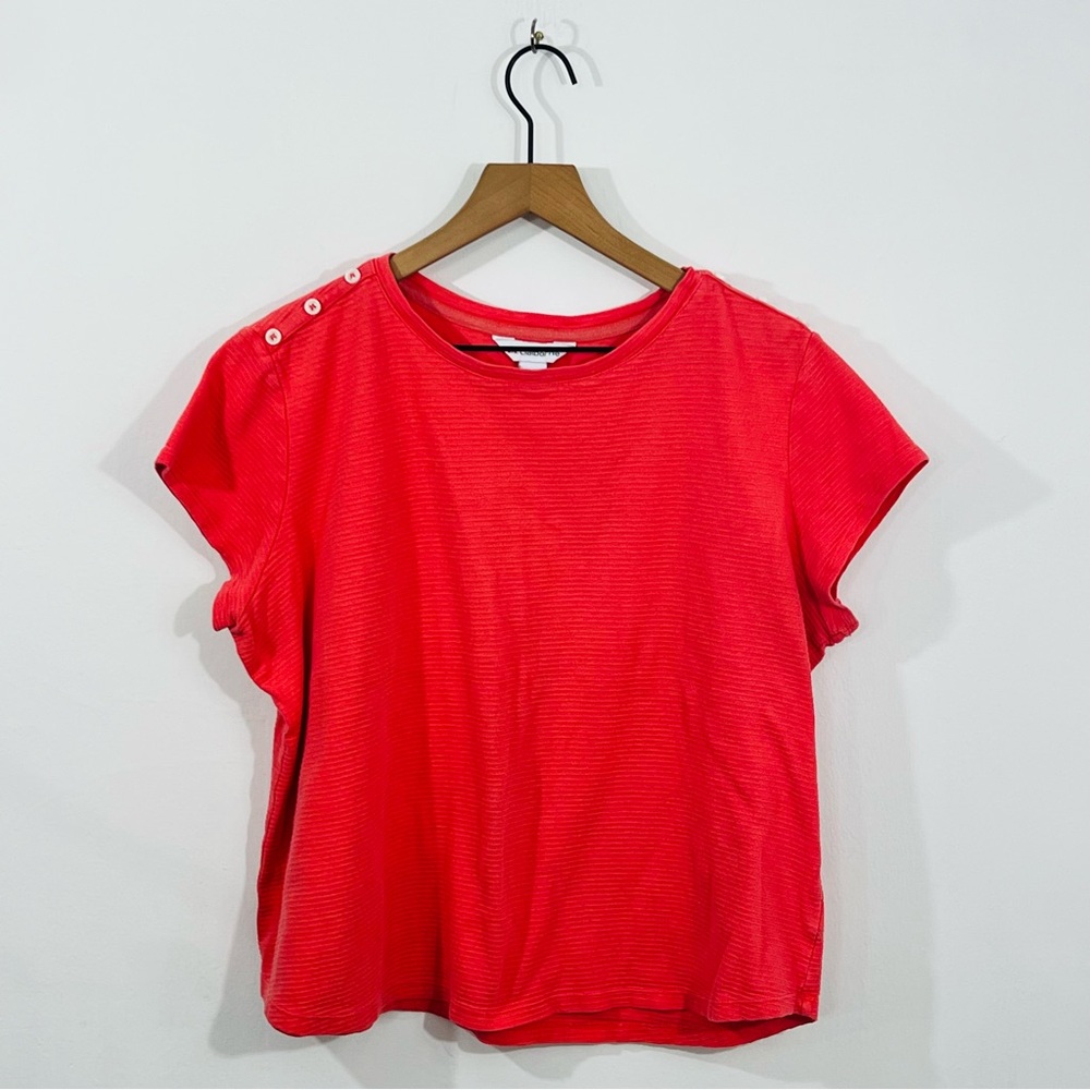 Liz Claiborne Peachy Orange Pullover Short Sleeve Ribbed Top Size XL 100% Cotton